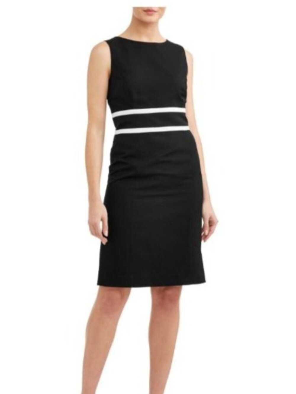 NWT Black Label by Evan-Picone Dress, Black & White Stripe Waist, Size 16